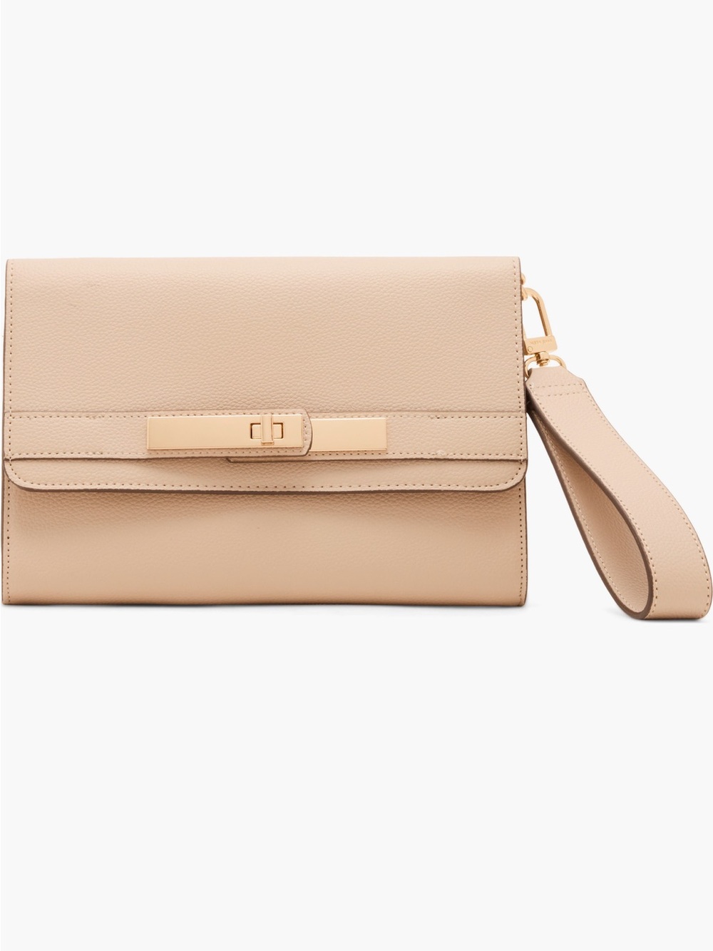 Anne Klein Beige Leather Wristlet Clutch with Gold Hardware